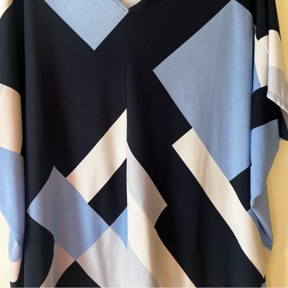 Jones New York Abstract Geo Print Blouse S Blue Black Cream Dolman Sleeve Top - Picture 3 of 10